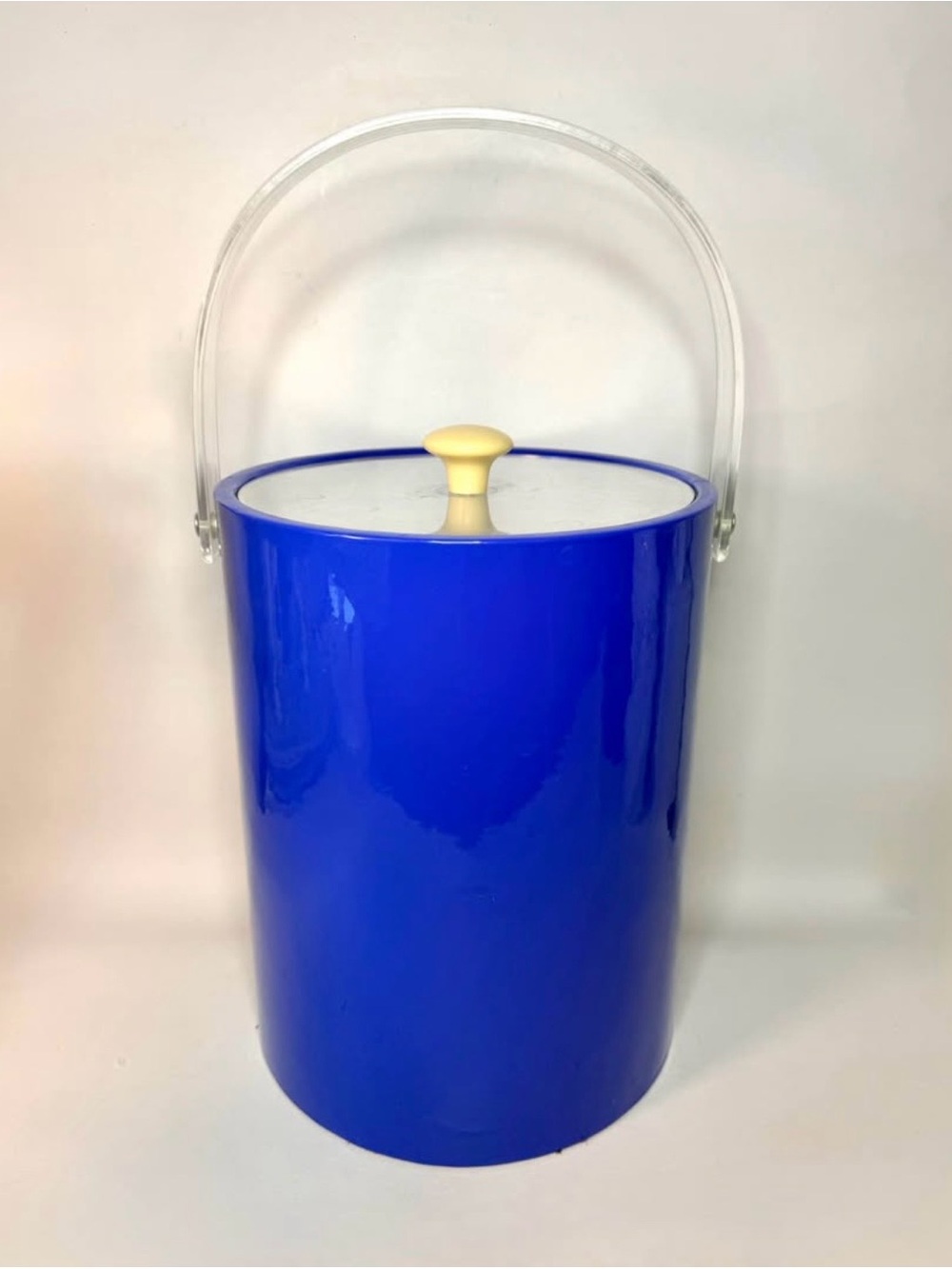 1970s MCM Blue Ice Bucket Acrylic Handle Retro Barware